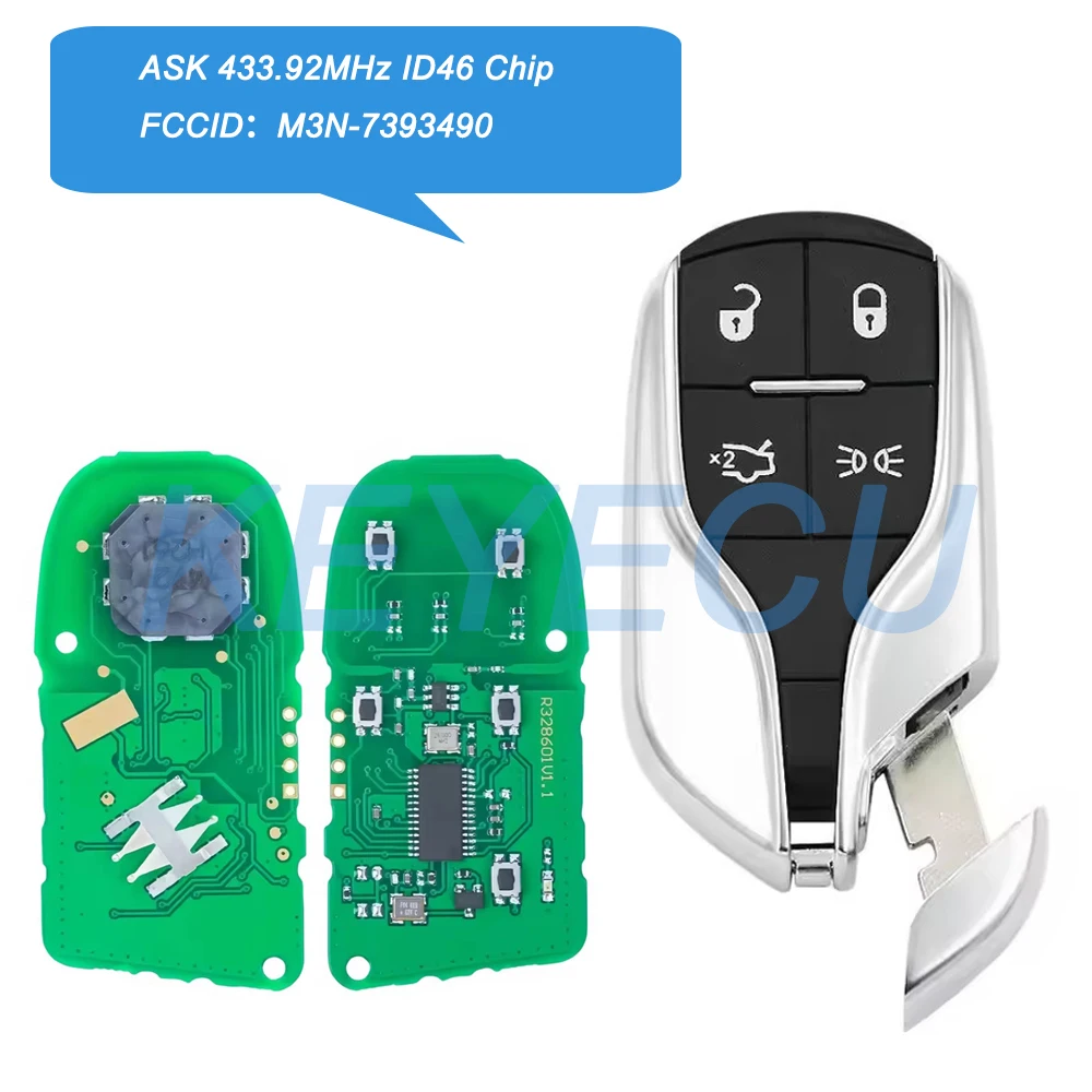 

Remote Car Key 4 Button 433MHz ID46 For Maserati Ghibli 2014-2018 Quattroporte 2014-2018 Levante 2017-2020 M3N-7393490