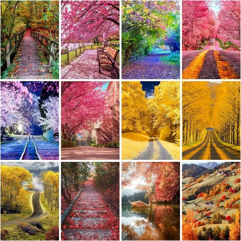 

CHENISTORY 5d Diy Diamond Embroidery Cross Stitch Autumn Tree Landscape Diamond Painting Full Square Mosaic Picture Home Decor