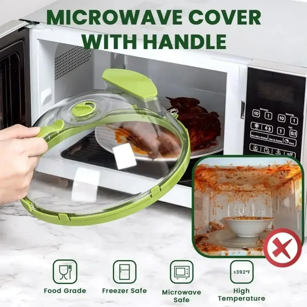 

Microwave Cover for Food Clear Microwave Splatter Cover with Water Steamer and Handle 10 Inch Plate Covers Kitchen Gadgets