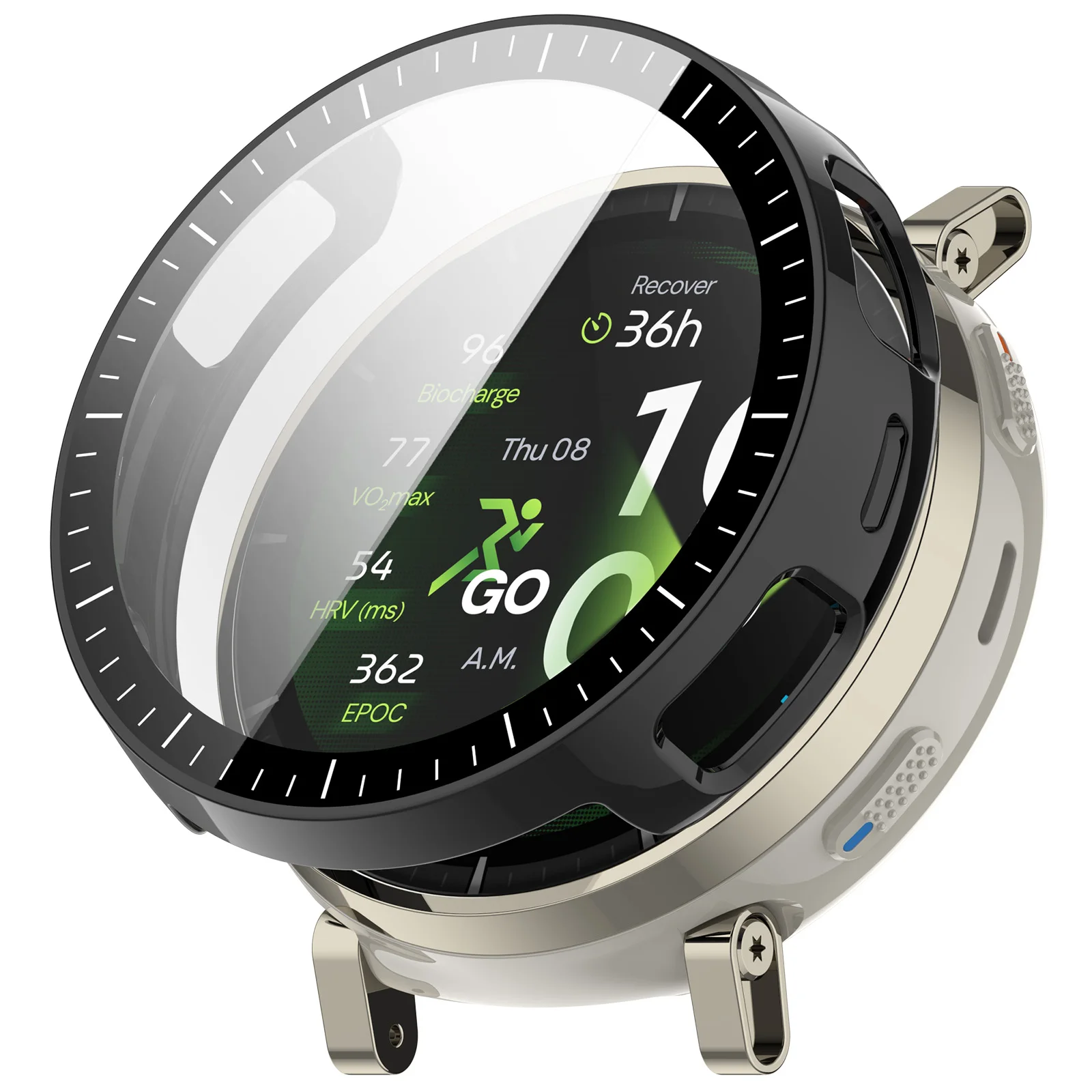 

For Huami Amazfit Active 3 Premium Case Hard PC Watch Protective Cover with Tempered Glass Film - Glossy Black