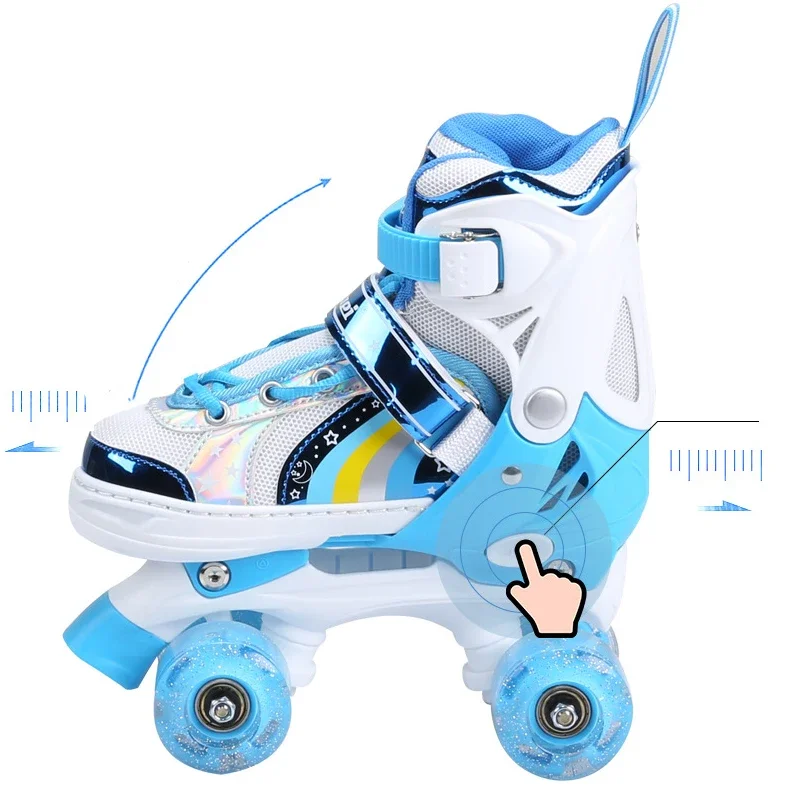 Scarpe da skate quad per bambini Pattini a doppia fila Bambini Pattinaggio all\'aperto Scarpe da ginnastica di dimensioni regolabili con 4 ruote