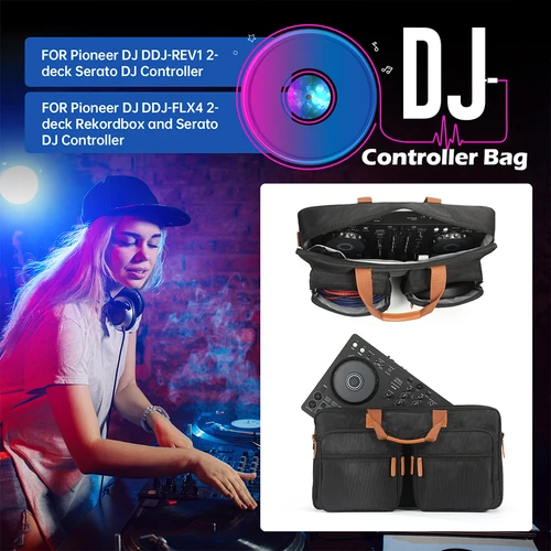 Imagen 2 del producto Platos giratorios portátiles para DJ, funda protectora a prueba de polvo, bolsas de almacenamiento de viaje, resistentes a los arañazos para Pioneer DJ DDJ-FLX4 DDJ-REV1