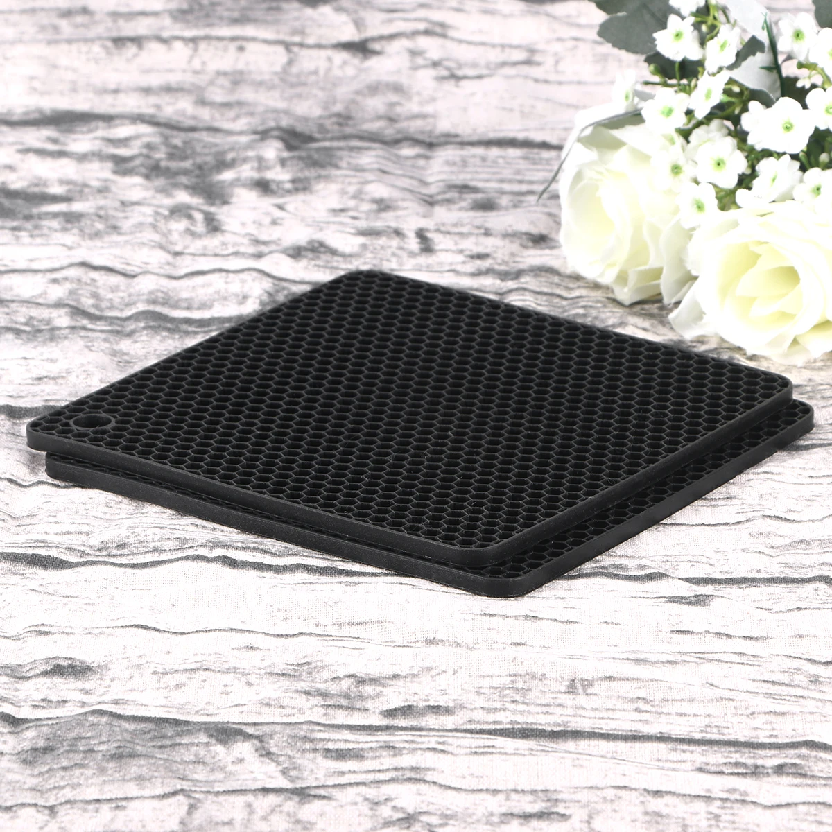 

Non-slip Heat Insulation Placemat High Temperature Resistance Black Countertop Silicone Hot Pad Round Pot Holder Tableware Mat