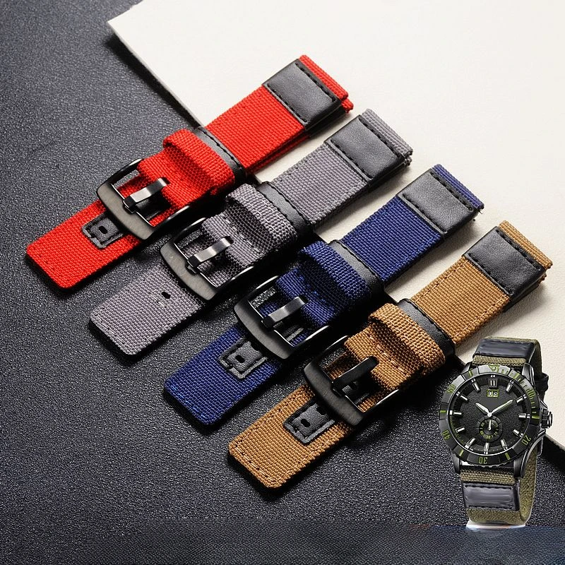 Genuine Leather Woven Nylon Canvas High Density Knitting Watchbands 22 20mm Cloth Chain Jeep Huawei Casio Male Watch Strap