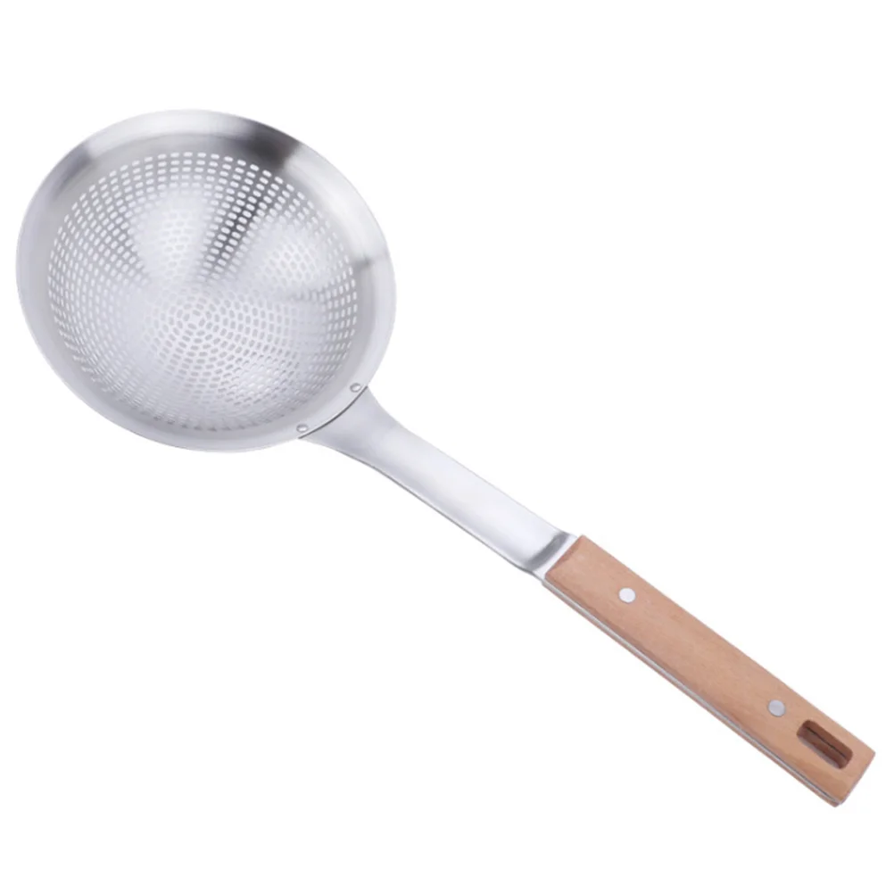 

Stainless Steel Hot Pot Drain Spoon 16Cm Wooden Handle Noodle Colander Kitchen Utensil for Restaurant Home Cooking with Oil