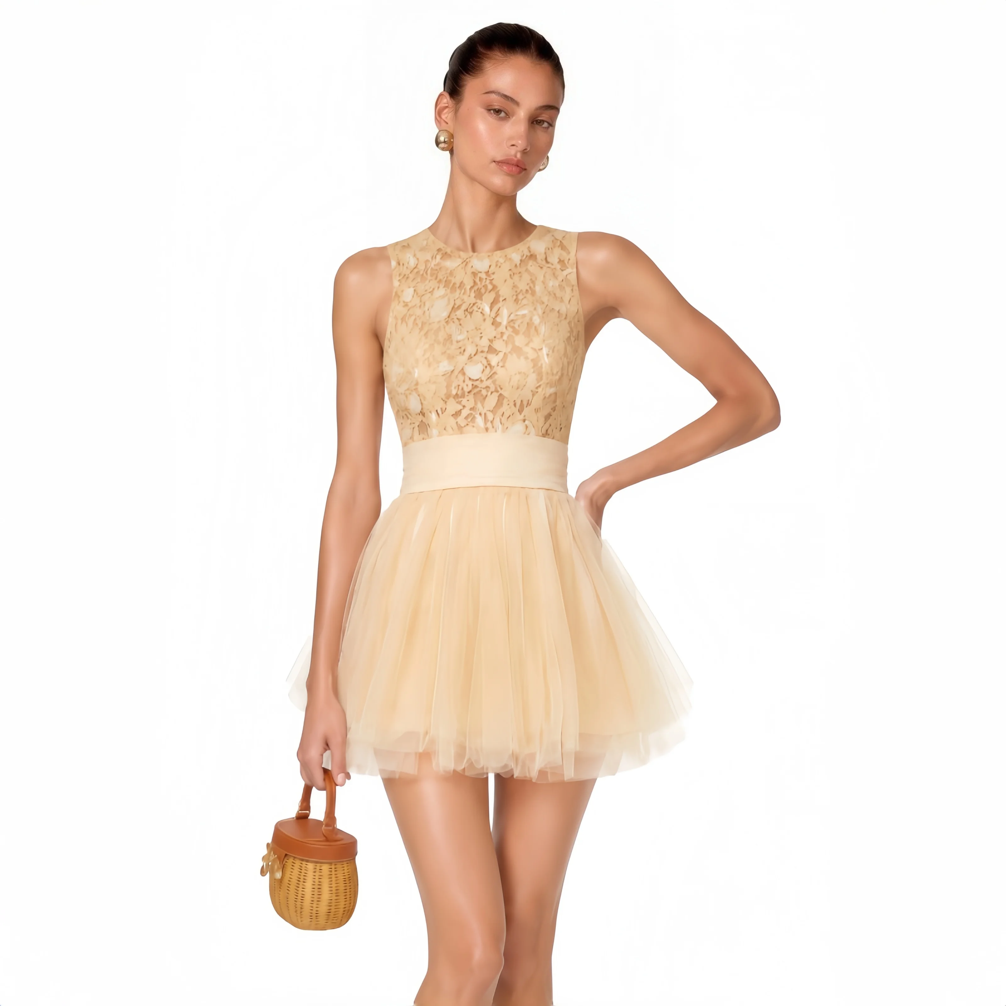 Customized Cocktail Dresses Scoop Neck Sleeveless Lace Applique for Women Party Birthday Club Gown Ruffles Homecoming Mini Dress