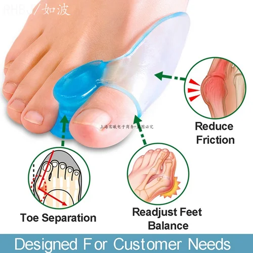 Imagen 2 del producto Gel de silicona 2 uds Corrector de pulgar juanete Protector del dedo pequeño separador Hallux Valgus alisador de dedos almohadillas de alivio para el cuidado de los pies