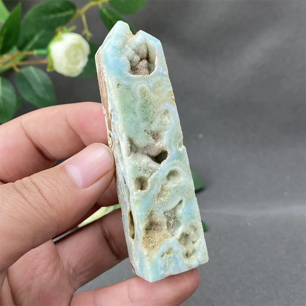 Natural Blue Hemimorphite Tower Sky Blue Aragonite Quartz Crystal Obelisk Healing Crystal Healing Gemstone Collection