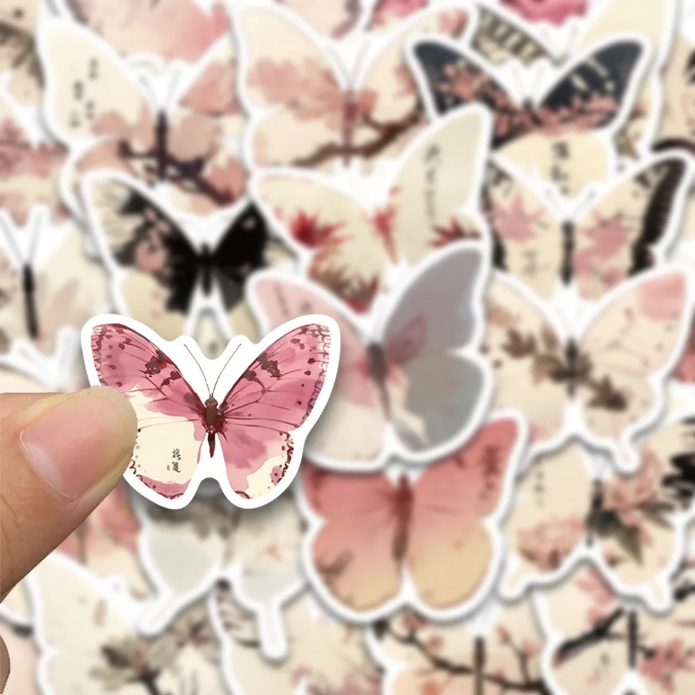 30PCS Light Pink Butterfly series stickers, suitable for decorating luggage, mobile phones, storage boxes, waterproof stickers