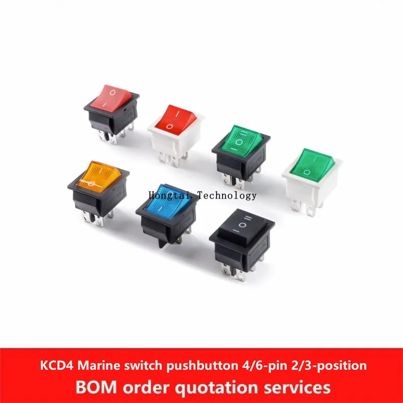 KCD4 16A 250VAC 20A 125VAC Marine Rocker Switches 4-pin 6-pin 2-speed 3-speed Black Red Green Blue Yellow LED Indicators