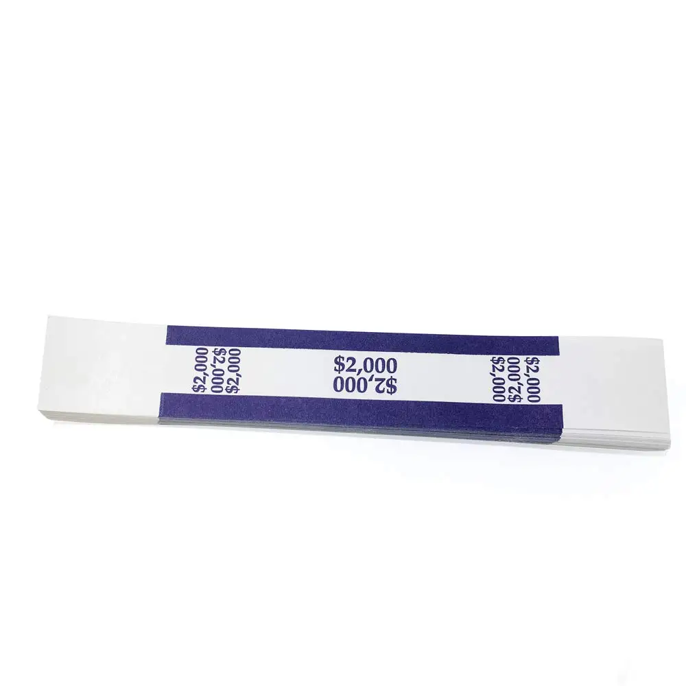 $2000 Currency Band Bundles Self Sealing Blank White Currency Straps Bands Money Bill Band Strap New, Purple, 7.5 x 1.15 Inches