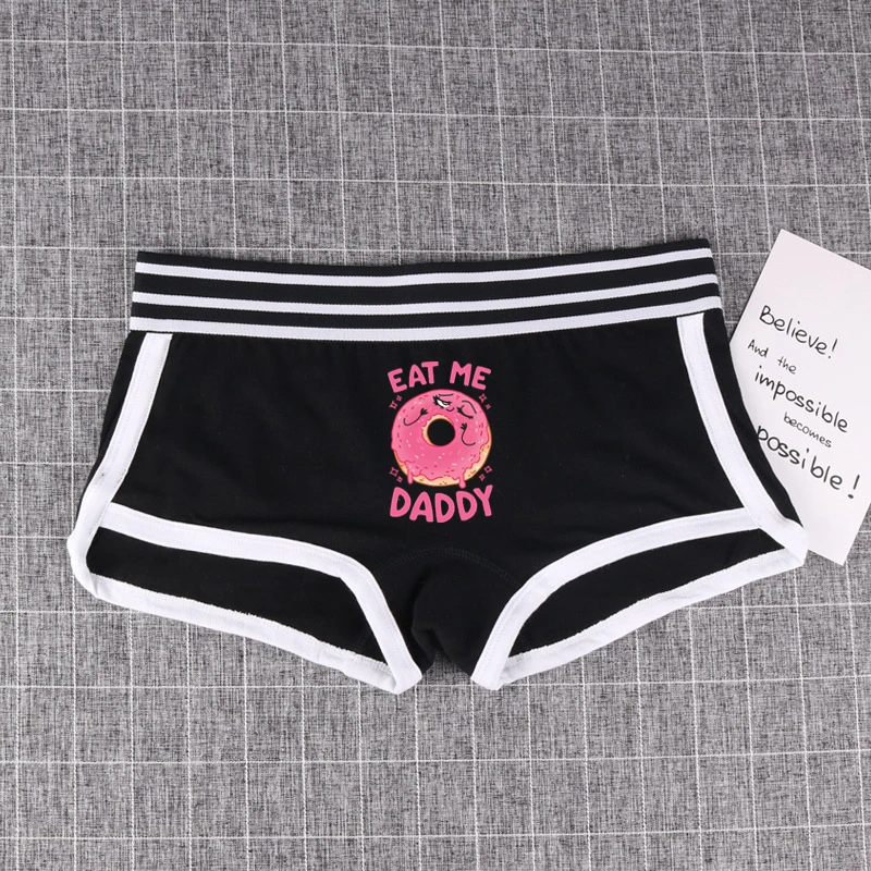 Eat Me Daddy Pink Donut Print Underwear for Women Sexy Home Panties for Girls Fashion Cotton Underwear Comfortable Cute Shorts