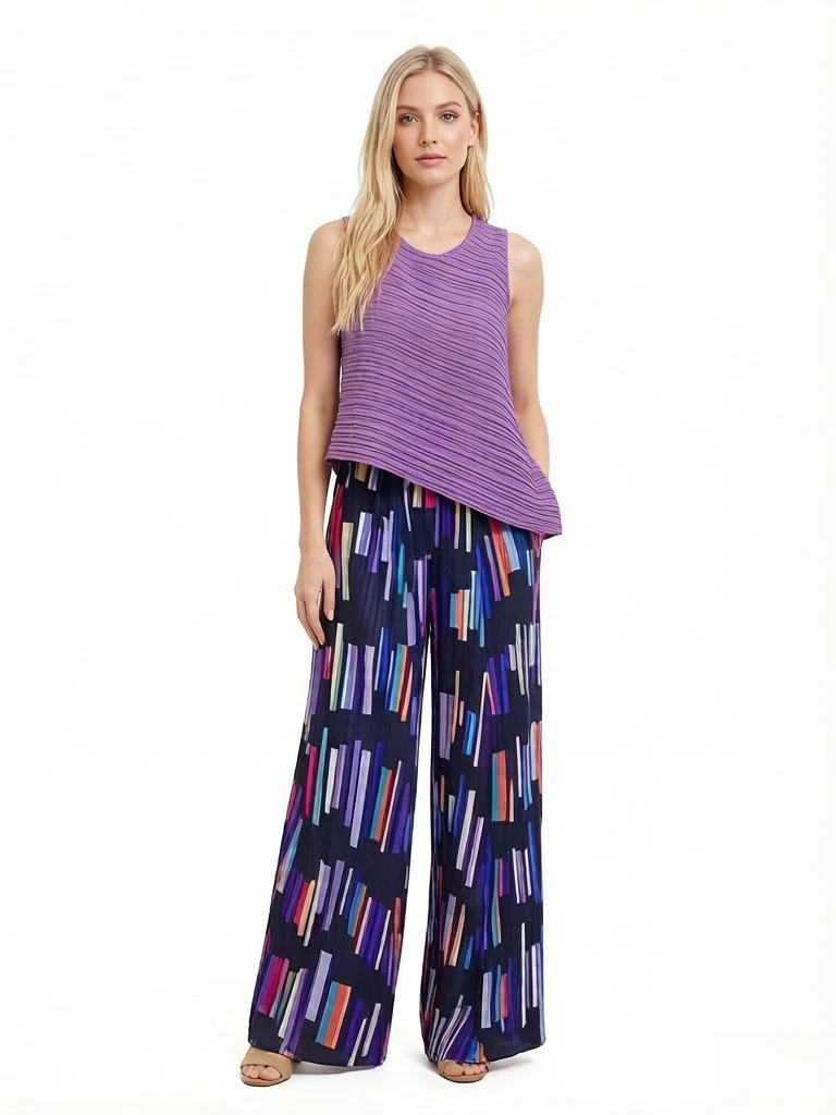 

Miyake Pleated 2026 Spring/Summer Irregular Sleeveless Women's Top Vest High Waist Pleated Loose Wide-Leg Pants Set for Women