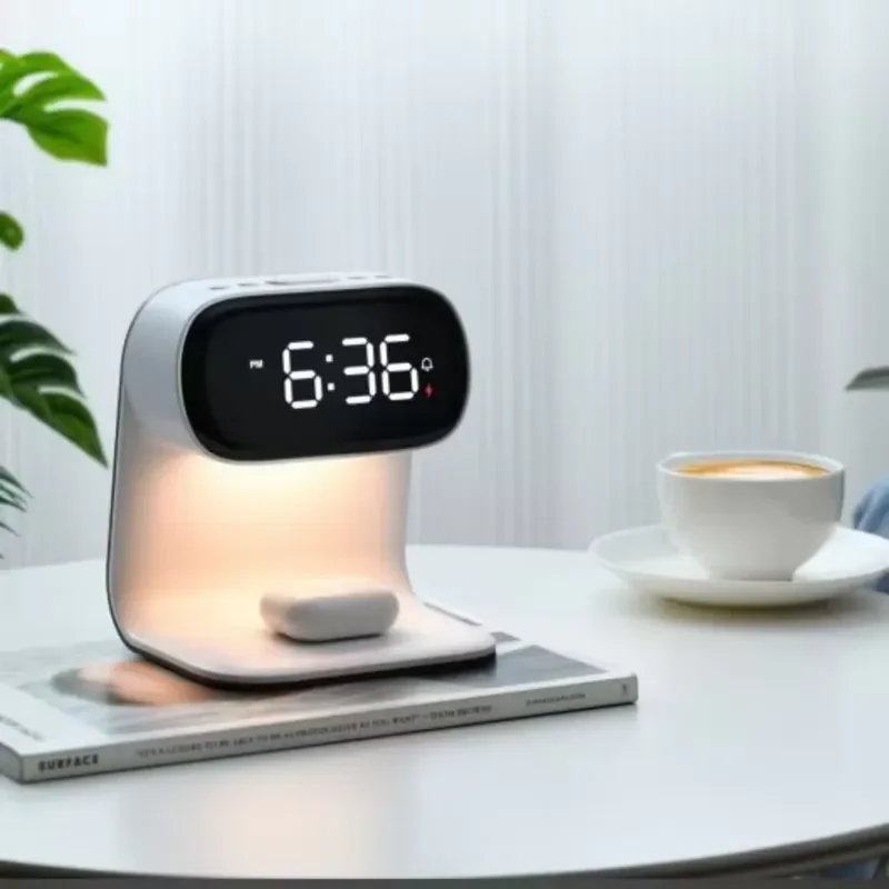 Bedroom with Alarm Clock Touch Sensitive Bedside Desk Lamp Wireless Charger Light Emitting Diode Night Light