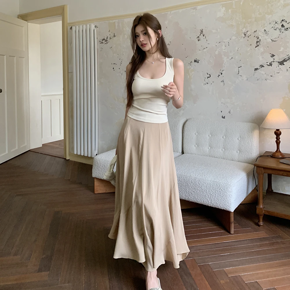 

2024 New Women Skirt Large Hem Solid Color High Waist Summer Fashion Design Sweet Girls Skirts