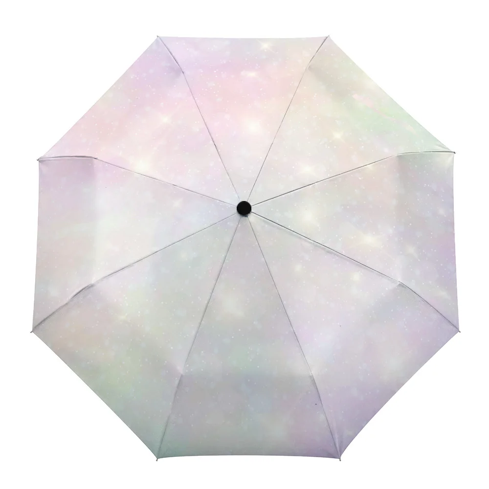 Romantic Pink Starry Sky Print Women Men Rain Umbrella Three Folding Girl Durable Portable Automatic Umbrellas Gift Parasol