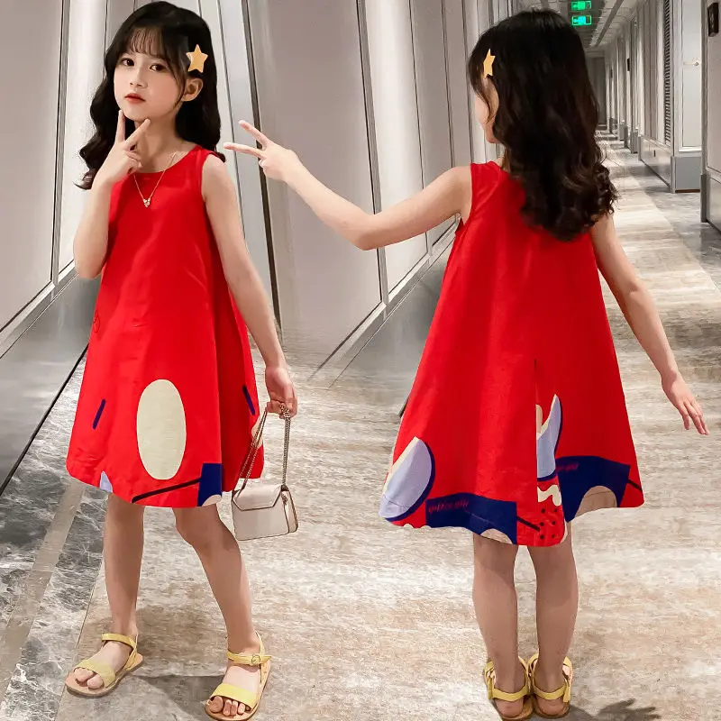 

2024 New Summer Dress for Girls Kids Princess Tulle Skirt for Girls Dresses Sleeveless Teenager Childre Clothes 4-12 Years