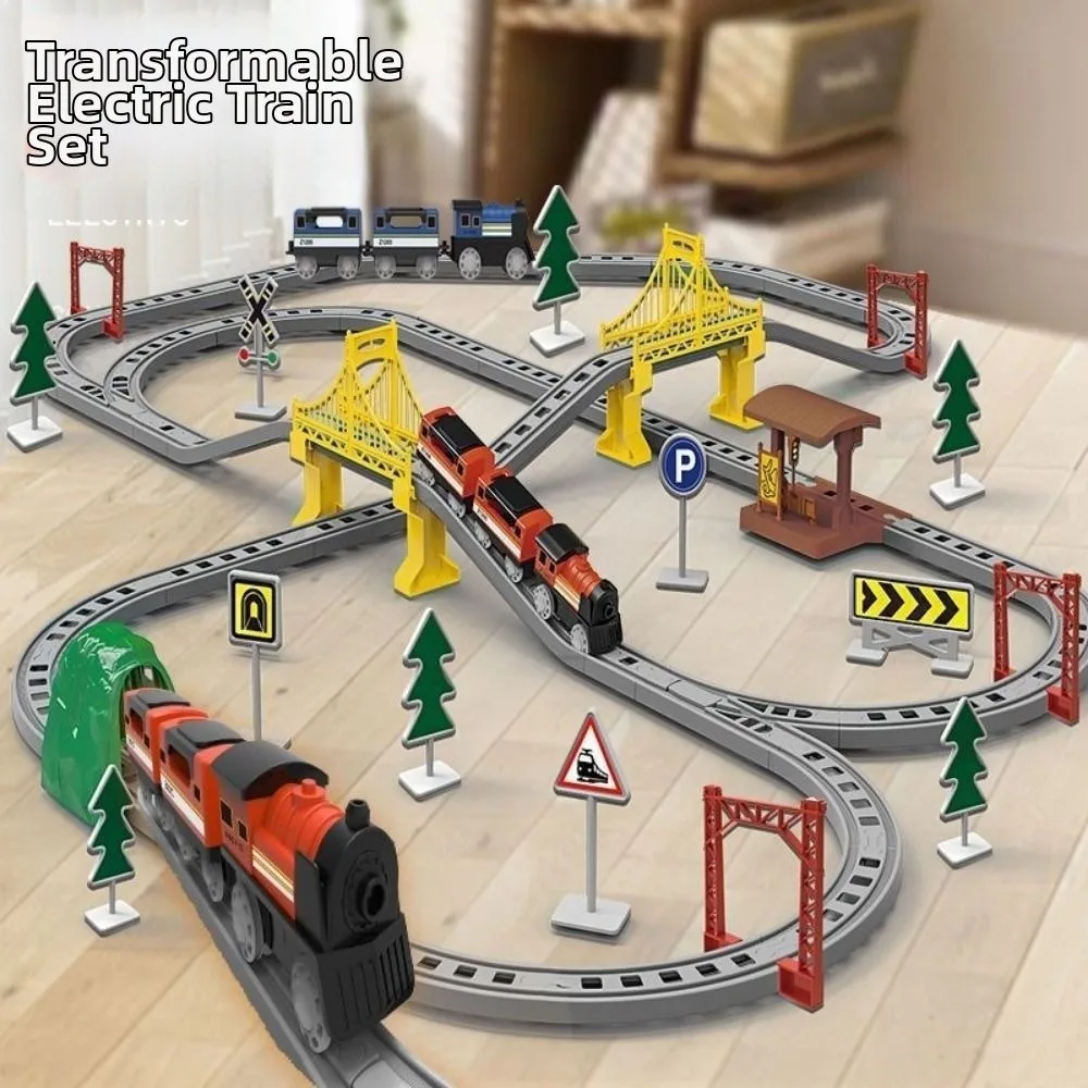 Treno elettrico per bambini 7 stili con binario in plastica con scatola Giocattoli per auto con binario elettrico per bambini Regalo di compleanno per bambini