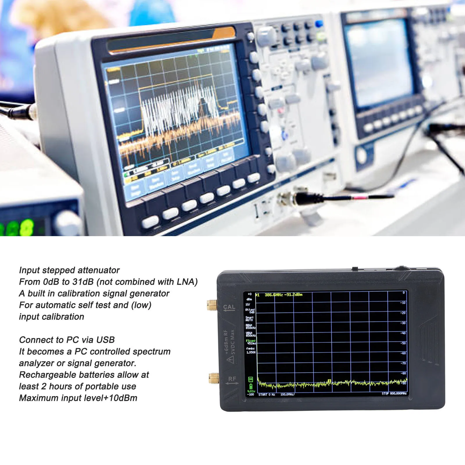 Spectrum Frequency Analyzer Resolution Switchable 100KHZ to 5.3GHZ 4in Screen Handheld Spectrum Analyzer Electrical Testing Tool