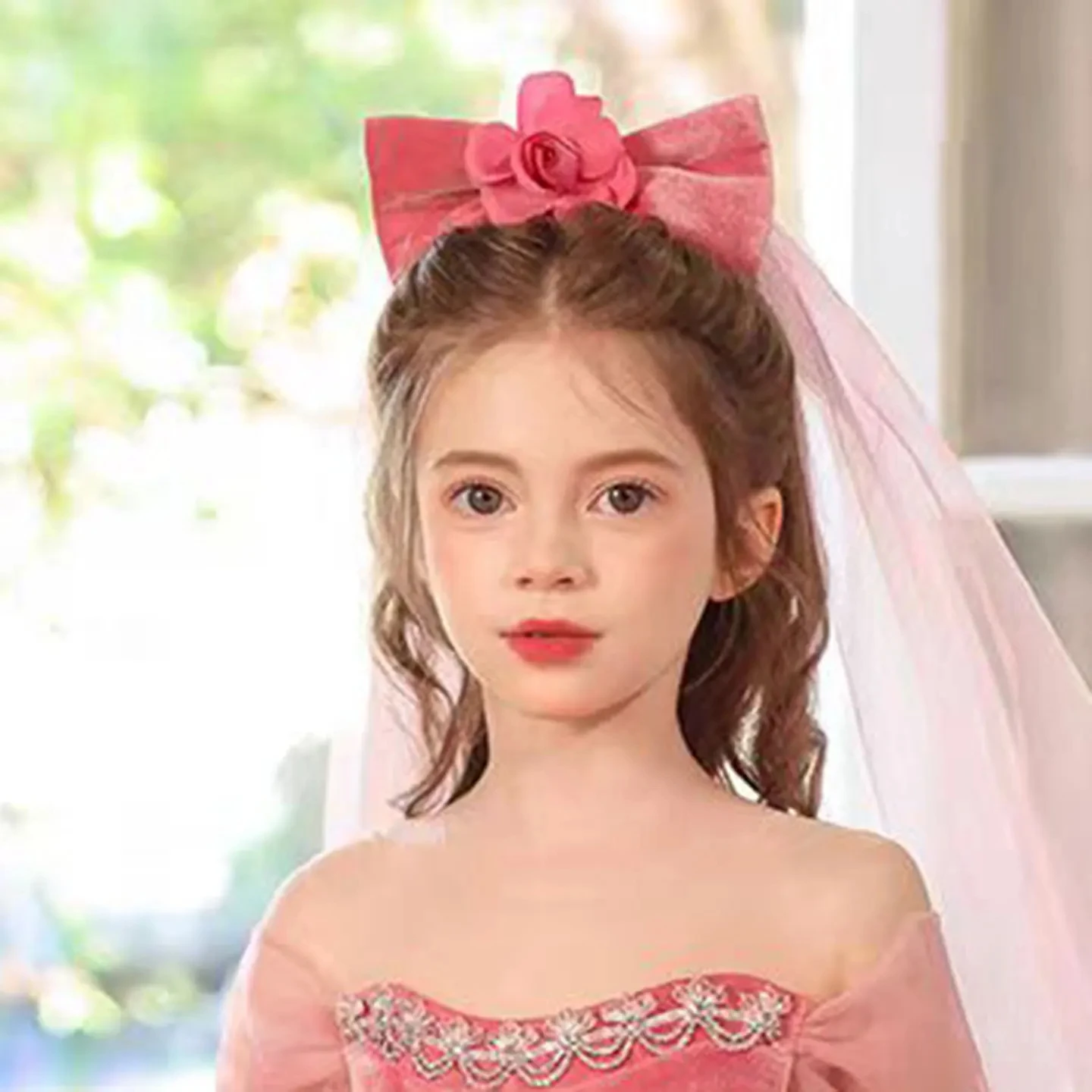 

Girl's Princess Dress Pink Tulle Ball Gown with 3D Flowers & Rhinestones for Birthday Party Photo Shoot