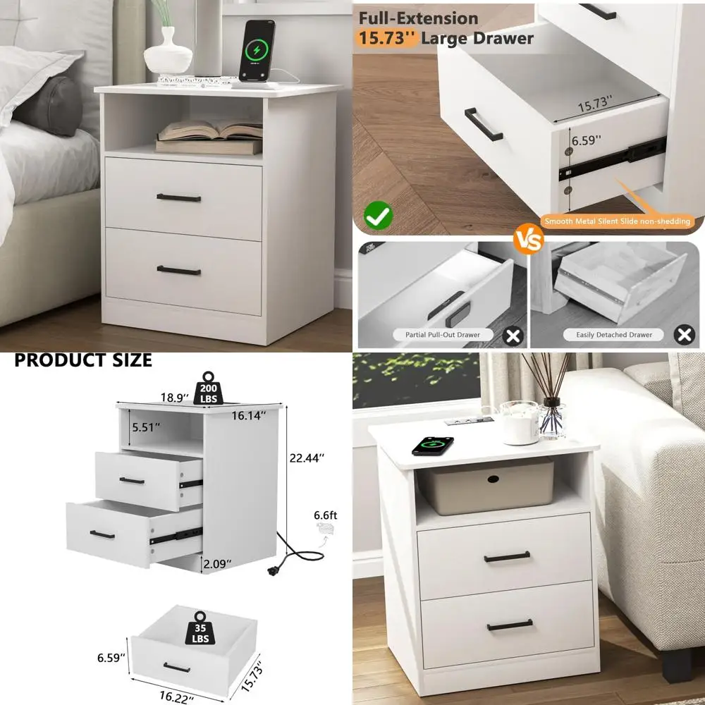 

Современная тумбочка с зарядкой через USB-C и двумя ящиками