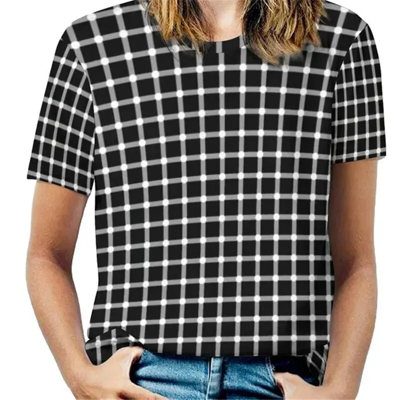 T-shirty damskie z okrągłymi kropkami z nadrukiem 3D w stylu Streetwear lato na co dzień w stylu Harajuku koszulka z krótkim rękawem z okrągłym