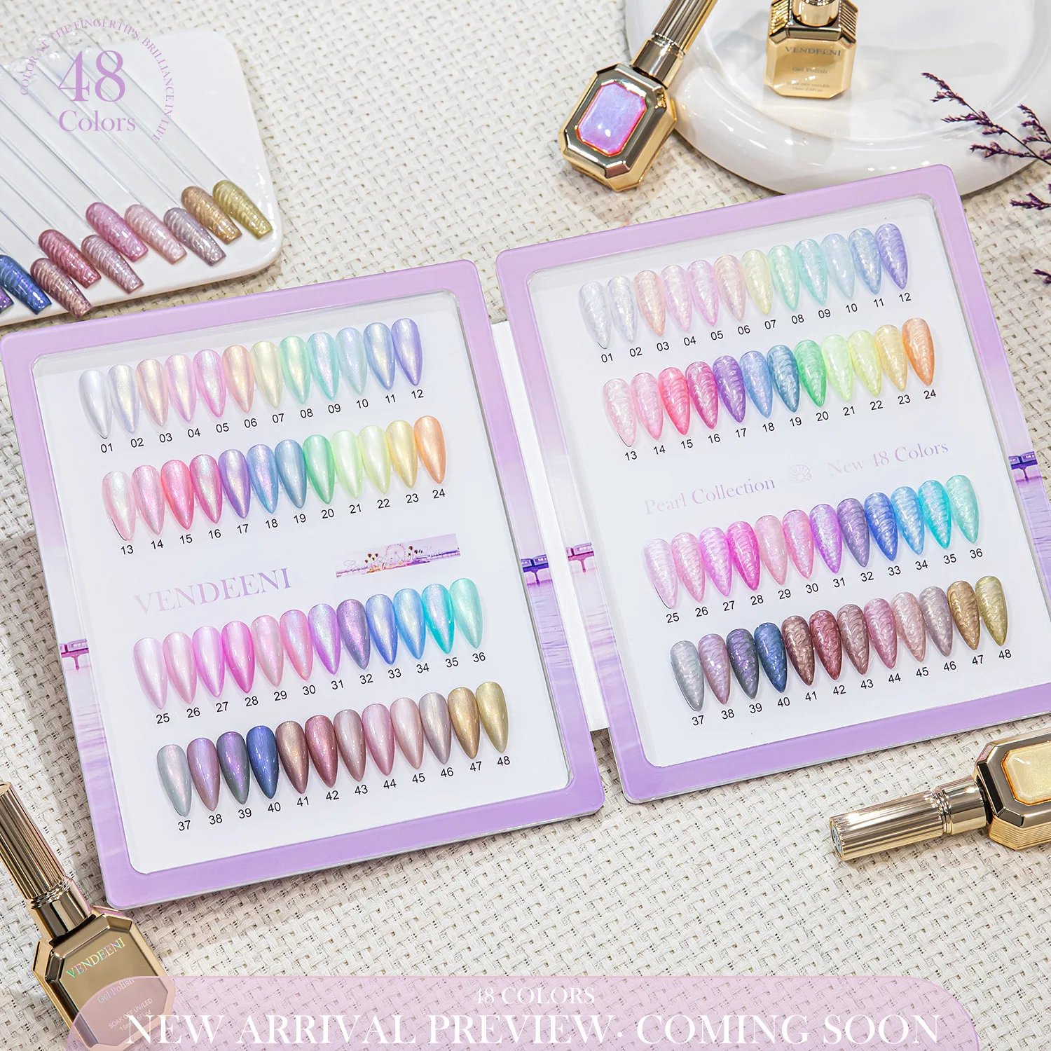 Eleanos 48pcs Pearl Thread Gel Polish Set With Color Book Macaron Silk UV Nail Gel Aurora Fine Shimmer Texture Shell Nail Polish