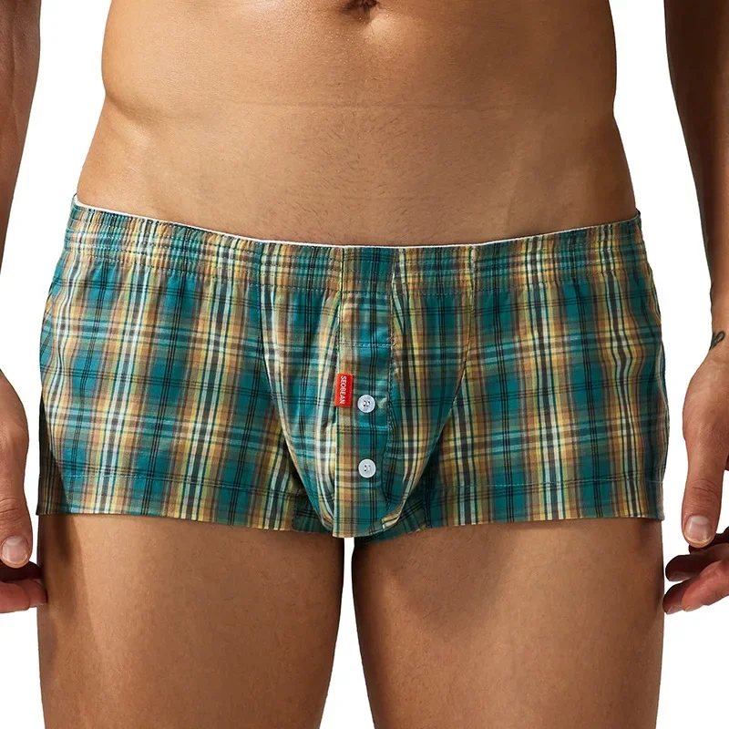 

SEOBEAN Cotton Woven Boxers Button Fly Boxer Shorts Men Low Rise Lounge Boxer Trunks Comfortable Pajamas Shorts