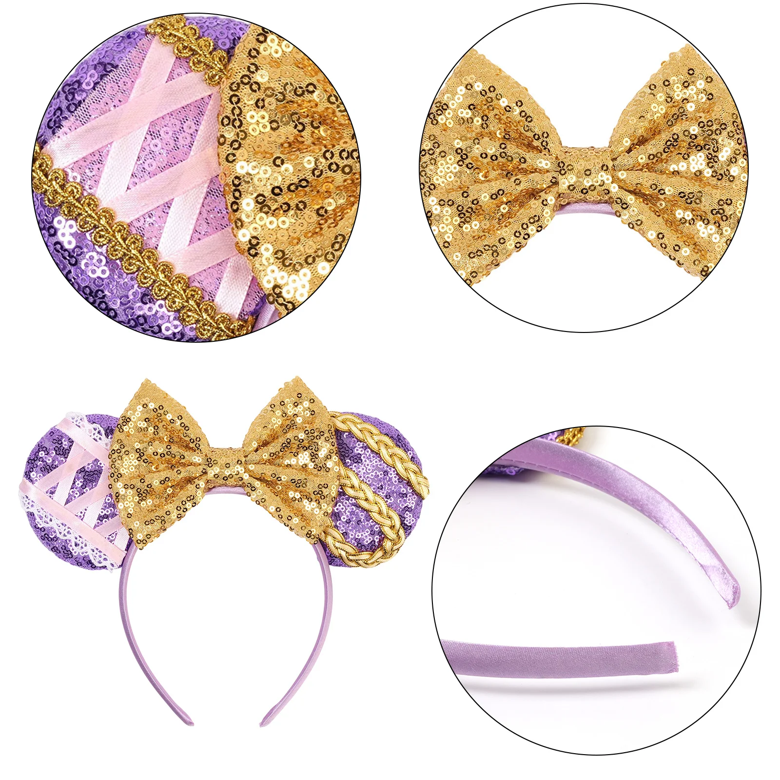 Disney Rapunzel Ears Hair Bands Women Sunflower Sequins Bow Headband Girls Chameleon Pascal Hair Accessories For Kids Party Gift - view 4