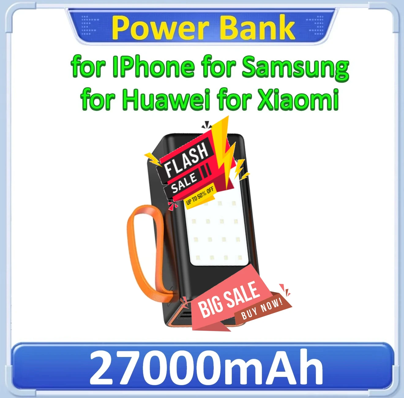 

Two-way Fast Charging 120W Portable Charger Power Bank for Xiaomi/iPhone 27000mAh