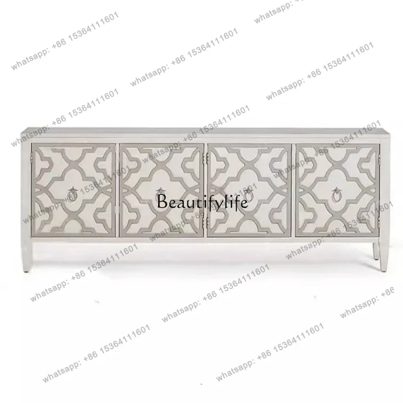 Factory Direct  American light luxury TV cabinet solid wood audio-visual post-modern ivory white  entrance side cabinet