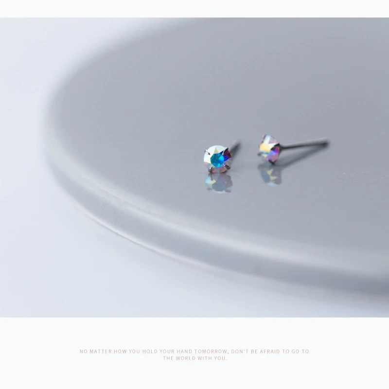 Modian Rainbow Colorful Cubic Zirconia Simple Stud Earrings Fashion Exquisite 925 Sterling silver Wedding Jewelry For Women