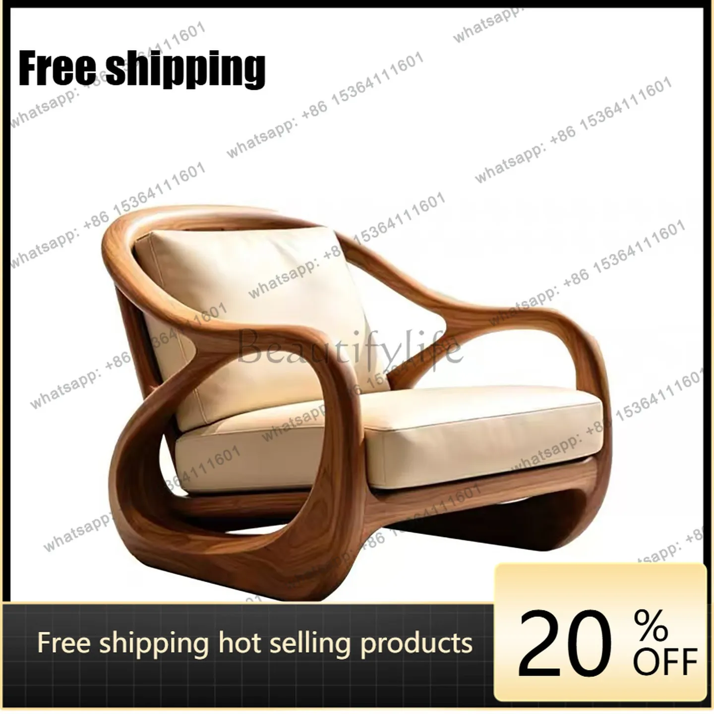 YJ new Chinese-style North American black walnut casual single chair light luxury living room leather solid wood lazy sofa