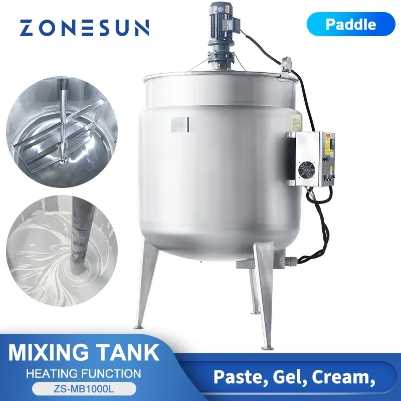 ZONESUN 500L/1000L Stainless Steel Mixing Tank with Heating Agitator Homogenizer Emulsifier Blender for Liquid Gel Liquid Soap