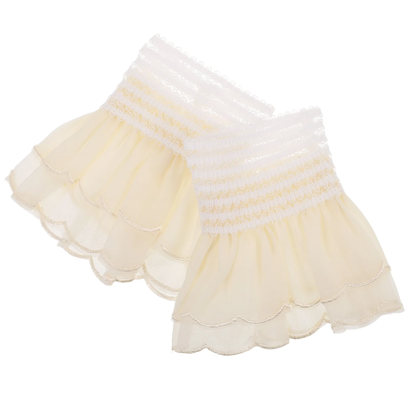 1 زوج انفصال النسيج الأبيض مطوي القرن الأصفاد المطرزة الدانتيل المعصم الأصفاد النساء الأزياء كم اكسسوارات الحرف اليدوية