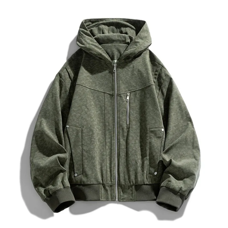 

Новая мужская текстурированная куртка с капюшоном, осенняя корейская стильная модная мужская одежда, декоративная ветрозащитная рабочая одежда на молнии, верхняя одежда, куртка