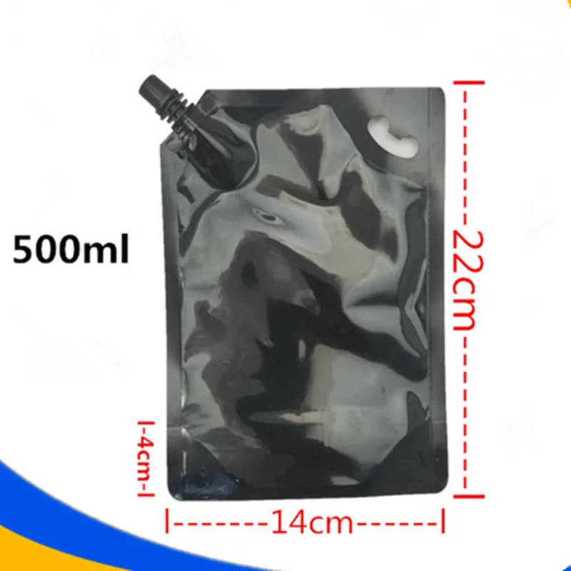 10pcs 500/1000ml Black Plastic Drink Packaging Bag Spout Pouch For Beverage Liquid Juice Milk Coffee Camping Outdoor Storage