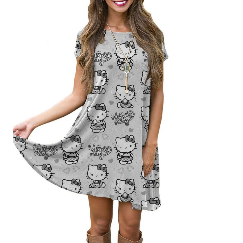 ハローキティサンリオ夏の新女性のパジャマ学生かわいい Tシャツ半袖ホーム服ファッションプリントパジャマルーズドレス