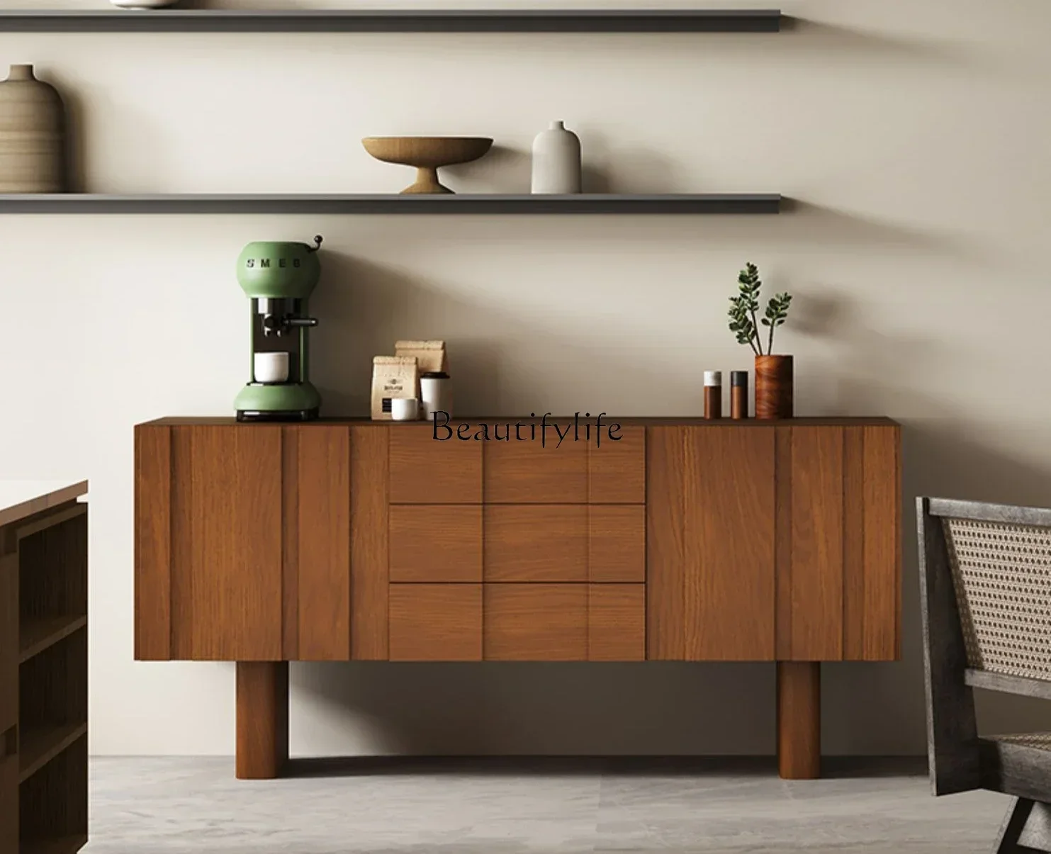 

44Mid-Ancient Solid Wood French Style Vintage Teakwood Modern Minimalist Wall-Mounted Hallway Locker