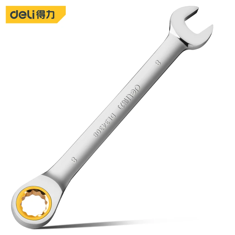 deli ratchet wrench Quick adjustable head two-way open wrench set hardware tool DL34308 Mirror dual ratchet quick wrench 8mm