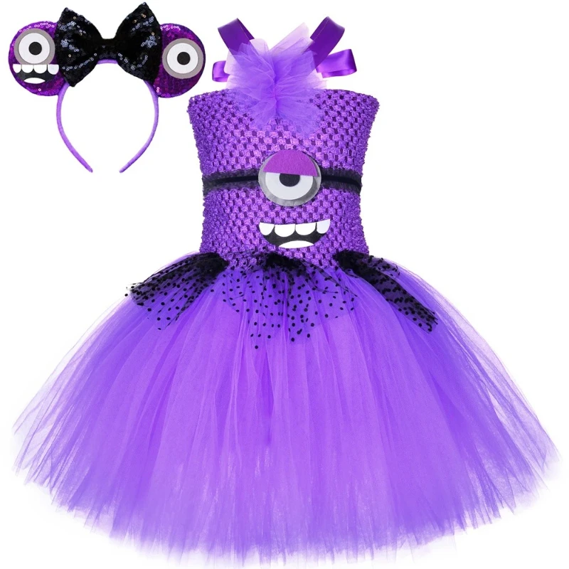 

Kids Purple Cartoon Big Eyes Monster Dresses for Baby Girls Carnival Halloween Tutus Costumes Children Anime Characters Outfits