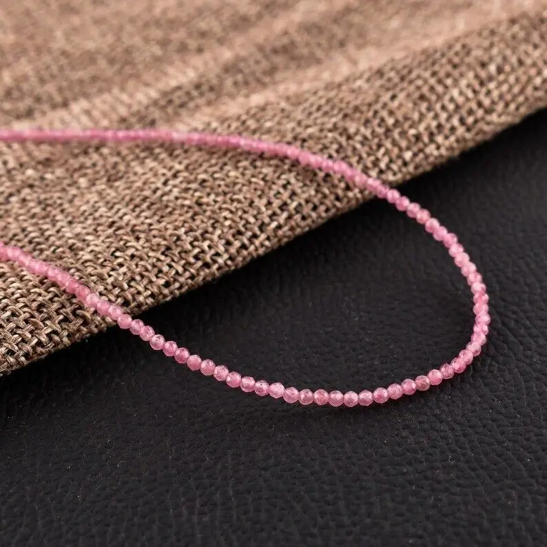 Natural Pink Tourmaline Round Faceted Beads Necklace,4mm,18 Inches
