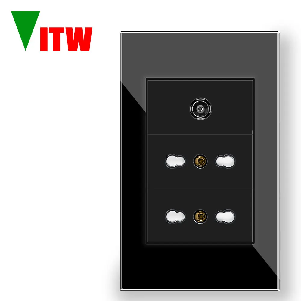 Vitw 120 * 72mm Italian standard wall socket, Chile embedded 16A power glass panel charging socket, TV line wall port socket
