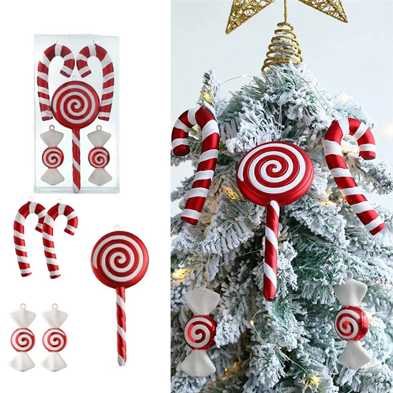 AA80-عيد الميلاد معلقة كرة الحلوى قصب الحلوى قلادة أحمر أبيض كاندي مصاصة شجرة عيد الميلاد ديكور المنزل السنة الجديدة ، B سهلة الاستخدام