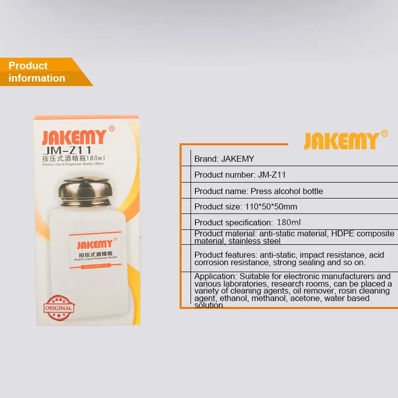 JAKEMY JM-Z11 JM-Z10 120/180ML Plastic Alcohol Dispenser Empty Bottle Anti-corrosion  Press Type Liquid Pump Dispenser