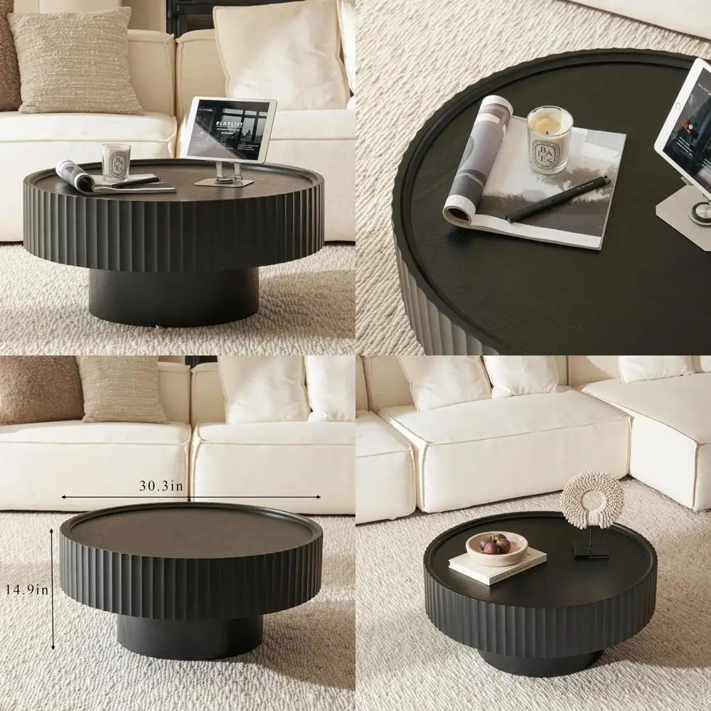 طاولة قهوة خشبية مستديرة - طاولة مركزية خشبية ذات تصميم مضلع، قطر 30.3 بوصة، 14.9 بوصة - طاولة غرفة معيشة بسيطة على الطراز الحديث للمنزل