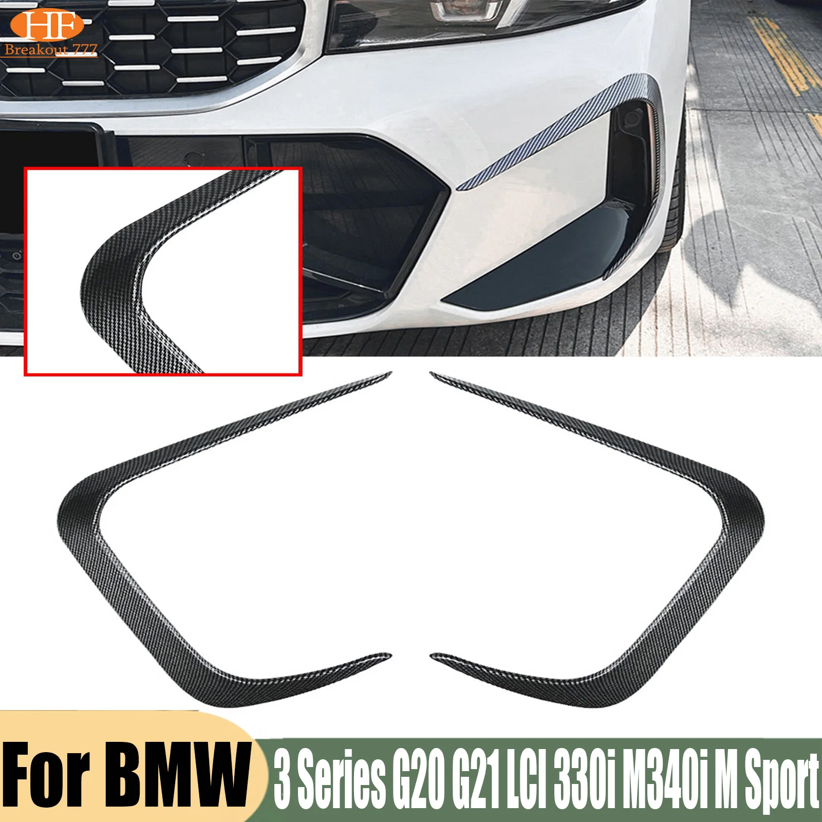 Front Bumper Spoiler Fog Lamp Grill Cover Air Knife Splitter Body Kit For BMW 3 Series G20 G21 LCI 330i M340i M Sport 2023+