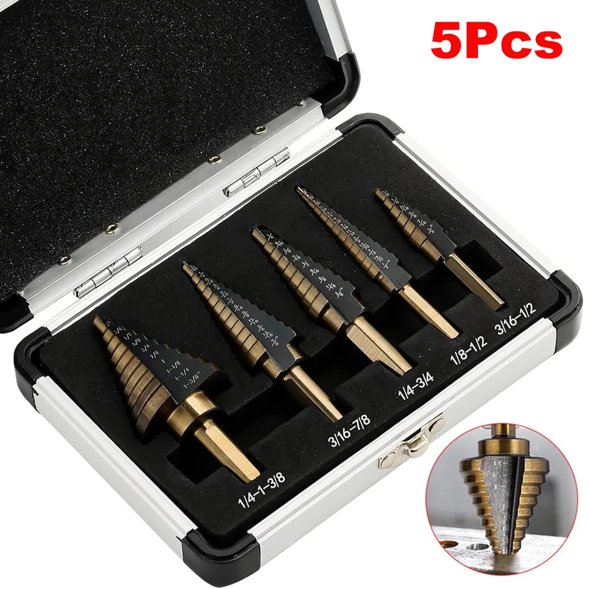 

HSS 4241 Cobalt Multiple Hole 50 Sizes Step Drill Set Tools Aluminum Case Metal Drilling Tool for Metal Wood Step Cone Drill Bit
