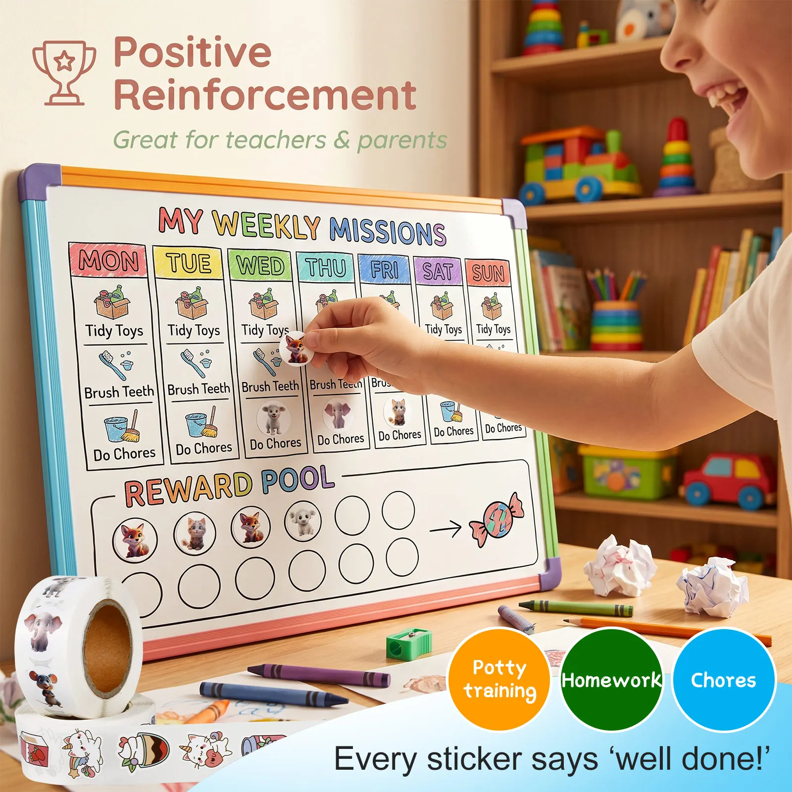 2 Rolls Reward Stickers Encour - Kids Toys 2 Year Old recension och pris