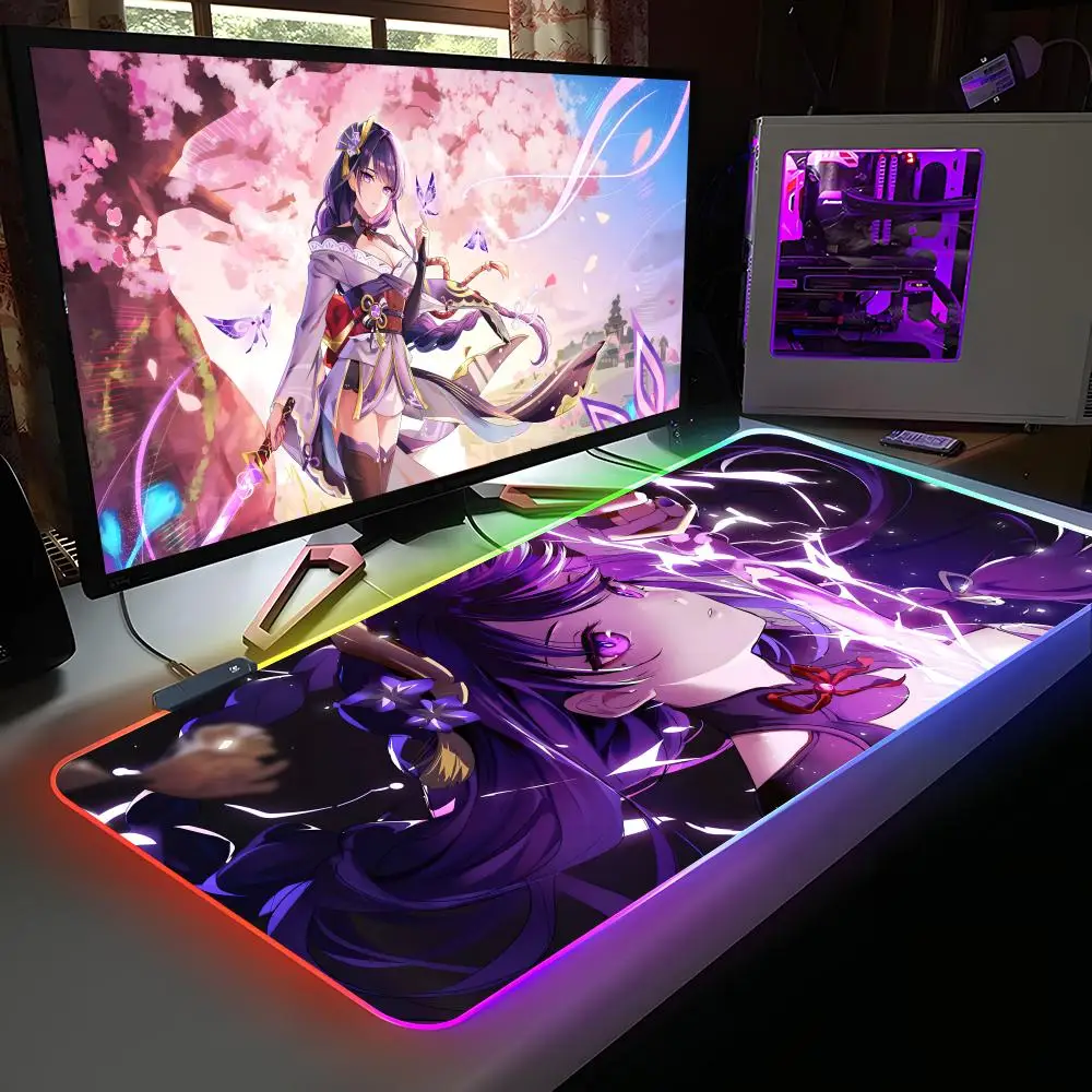 

Игровой коврик для мыши Game GI Raiden Shogun RGB, резиновый, для компьютера и ноутбука, официальный, цветной, для киберспорта, эстетичный, модный, роскошный коврик